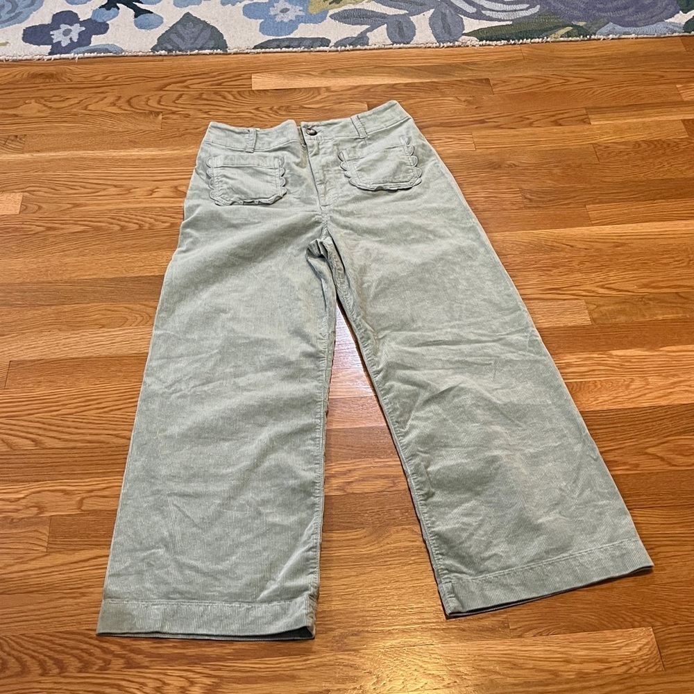 Anthropologie Colette Scallop Pocket Corduroy Crop Wide-Leg Size 31 Tall NWT - Picture 3 of 11